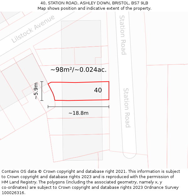 40, STATION ROAD, ASHLEY DOWN, BRISTOL, BS7 9LB: Plot and title map