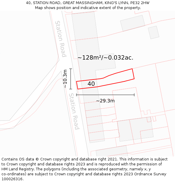 40, STATION ROAD, GREAT MASSINGHAM, KING'S LYNN, PE32 2HW: Plot and title map