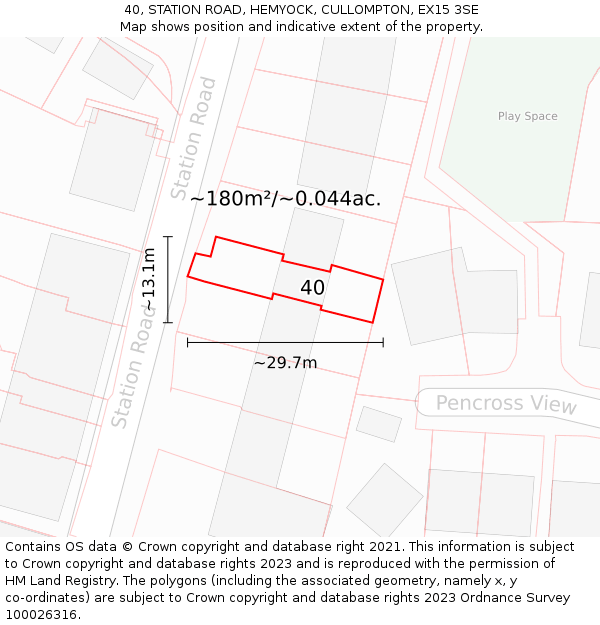 40, STATION ROAD, HEMYOCK, CULLOMPTON, EX15 3SE: Plot and title map