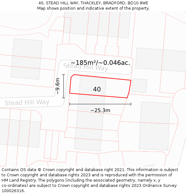 40, STEAD HILL WAY, THACKLEY, BRADFORD, BD10 8WE: Plot and title map