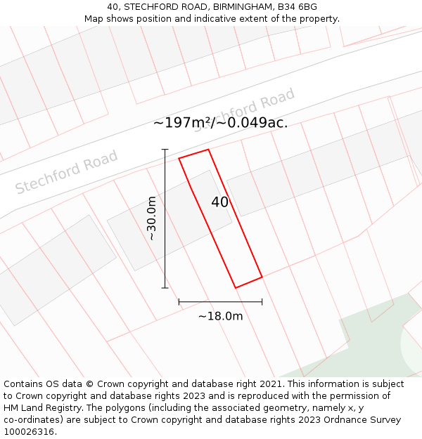40, STECHFORD ROAD, BIRMINGHAM, B34 6BG: Plot and title map