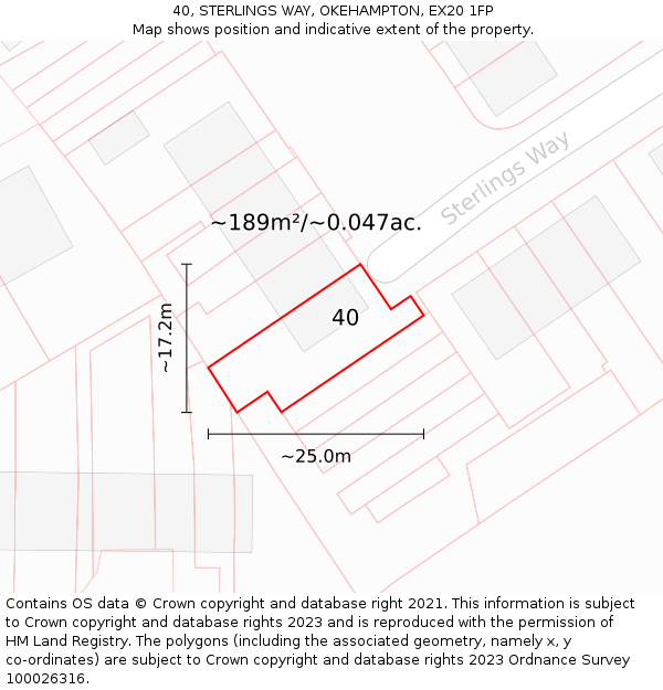 40, STERLINGS WAY, OKEHAMPTON, EX20 1FP: Plot and title map