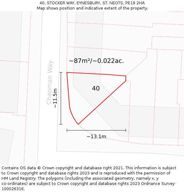 40, STOCKER WAY, EYNESBURY, ST. NEOTS, PE19 2HA: Plot and title map