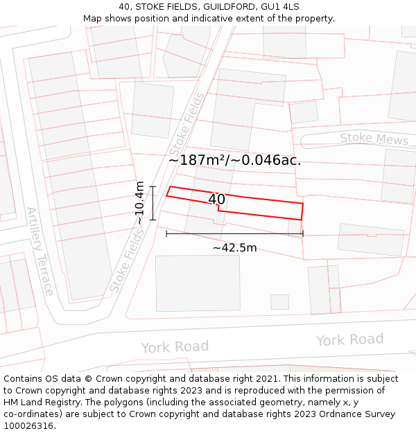 40, STOKE FIELDS, GUILDFORD, GU1 4LS: Plot and title map