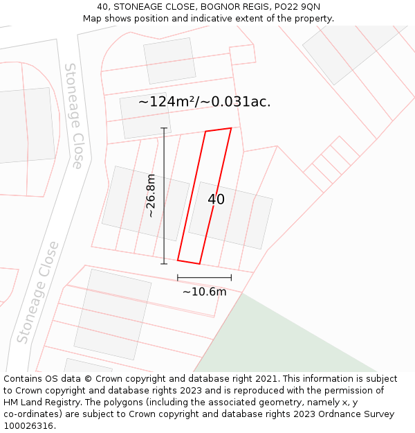 40, STONEAGE CLOSE, BOGNOR REGIS, PO22 9QN: Plot and title map