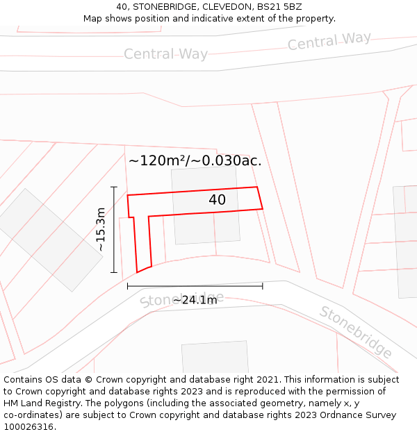 40, STONEBRIDGE, CLEVEDON, BS21 5BZ: Plot and title map