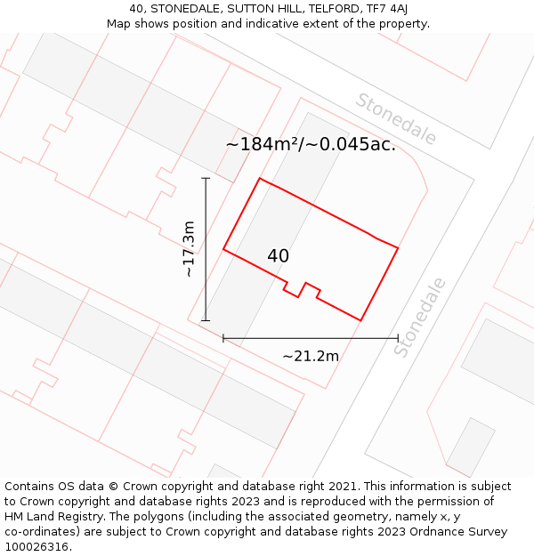 40, STONEDALE, SUTTON HILL, TELFORD, TF7 4AJ: Plot and title map