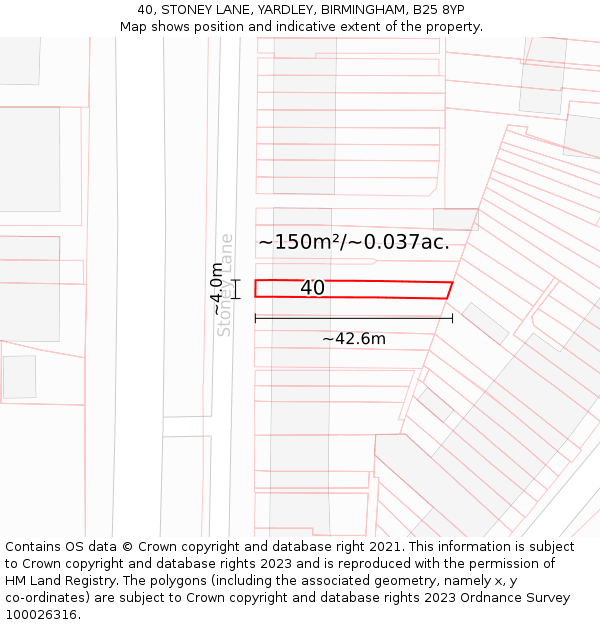 40, STONEY LANE, YARDLEY, BIRMINGHAM, B25 8YP: Plot and title map