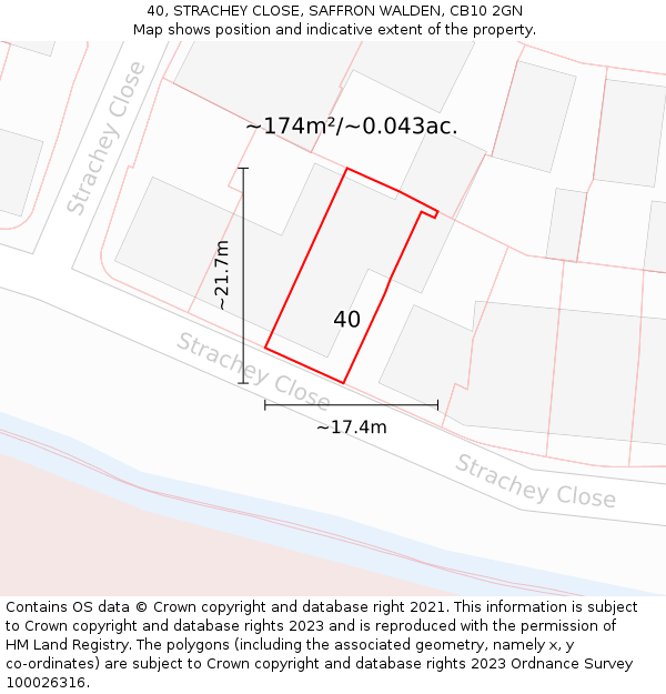 40, STRACHEY CLOSE, SAFFRON WALDEN, CB10 2GN: Plot and title map