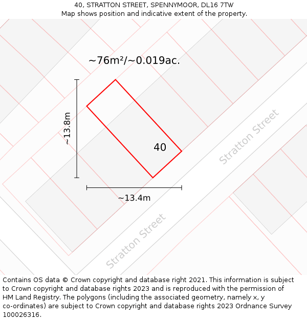 40, STRATTON STREET, SPENNYMOOR, DL16 7TW: Plot and title map