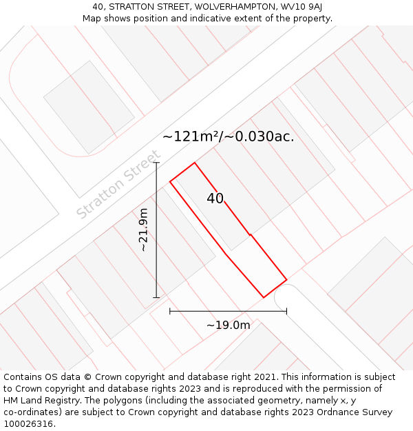 40, STRATTON STREET, WOLVERHAMPTON, WV10 9AJ: Plot and title map
