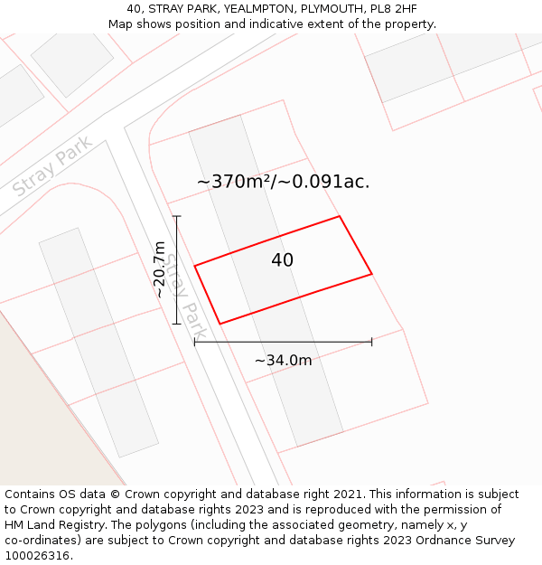 40, STRAY PARK, YEALMPTON, PLYMOUTH, PL8 2HF: Plot and title map