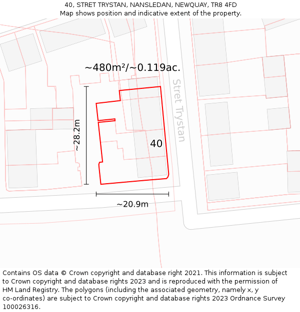 40, STRET TRYSTAN, NANSLEDAN, NEWQUAY, TR8 4FD: Plot and title map