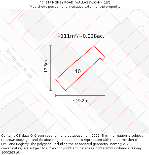 40, STRINGHEY ROAD, WALLASEY, CH44 1EQ: Plot and title map