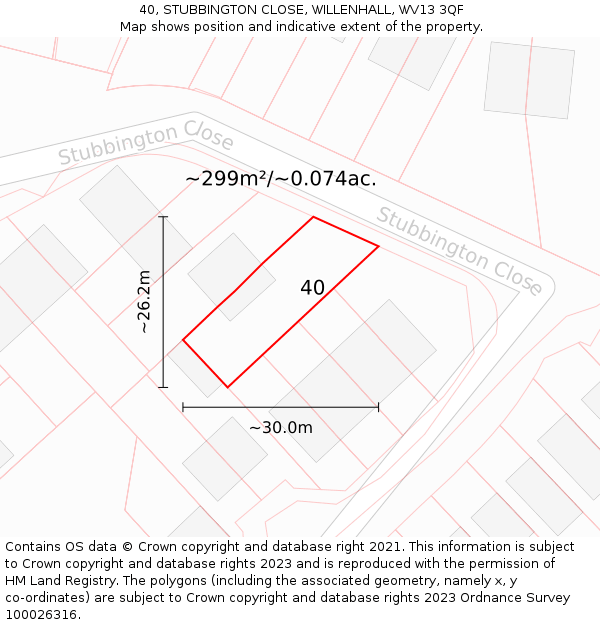 40, STUBBINGTON CLOSE, WILLENHALL, WV13 3QF: Plot and title map