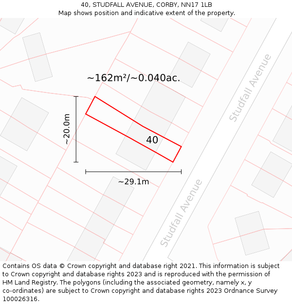 40, STUDFALL AVENUE, CORBY, NN17 1LB: Plot and title map