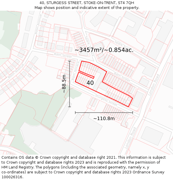 40, STURGESS STREET, STOKE-ON-TRENT, ST4 7QH: Plot and title map
