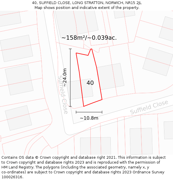 40, SUFFIELD CLOSE, LONG STRATTON, NORWICH, NR15 2JL: Plot and title map