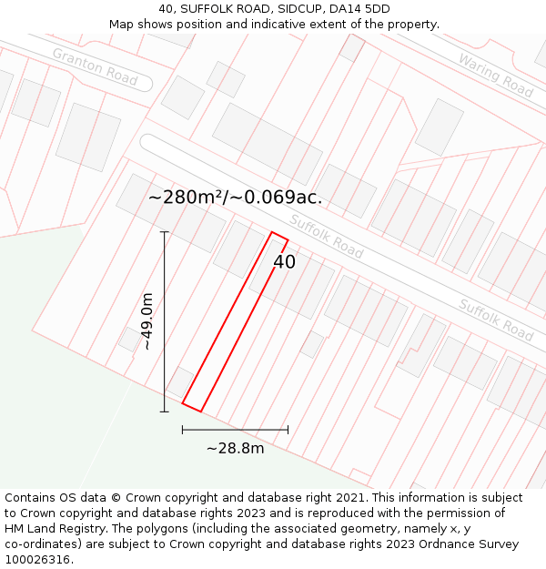 40, SUFFOLK ROAD, SIDCUP, DA14 5DD: Plot and title map