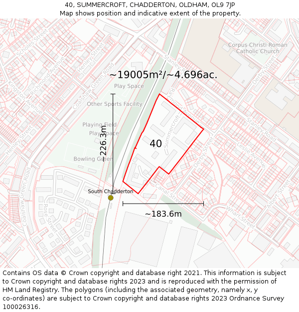 40, SUMMERCROFT, CHADDERTON, OLDHAM, OL9 7JP: Plot and title map