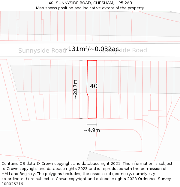 40, SUNNYSIDE ROAD, CHESHAM, HP5 2AR: Plot and title map