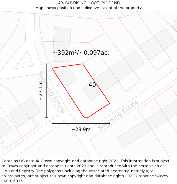 40, SUNRISING, LOOE, PL13 1NB: Plot and title map