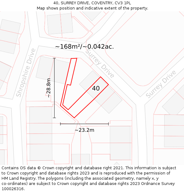 40, SURREY DRIVE, COVENTRY, CV3 1PL: Plot and title map