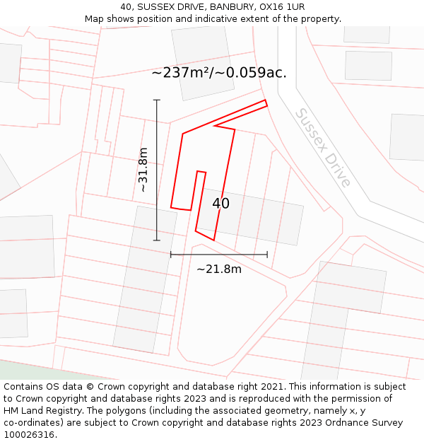 40, SUSSEX DRIVE, BANBURY, OX16 1UR: Plot and title map