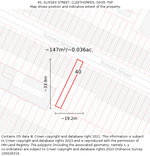40, SUSSEX STREET, CLEETHORPES, DN35 7NP: Plot and title map
