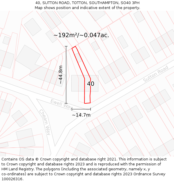 40, SUTTON ROAD, TOTTON, SOUTHAMPTON, SO40 3PH: Plot and title map
