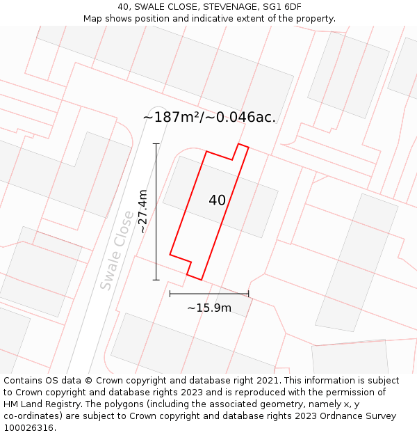 40, SWALE CLOSE, STEVENAGE, SG1 6DF: Plot and title map
