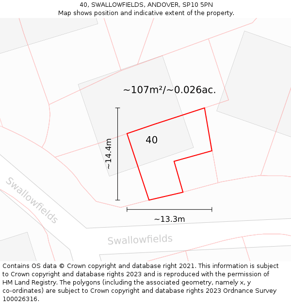 40, SWALLOWFIELDS, ANDOVER, SP10 5PN: Plot and title map