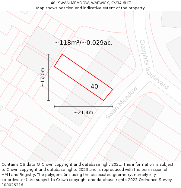 40, SWAN MEADOW, WARWICK, CV34 6HZ: Plot and title map