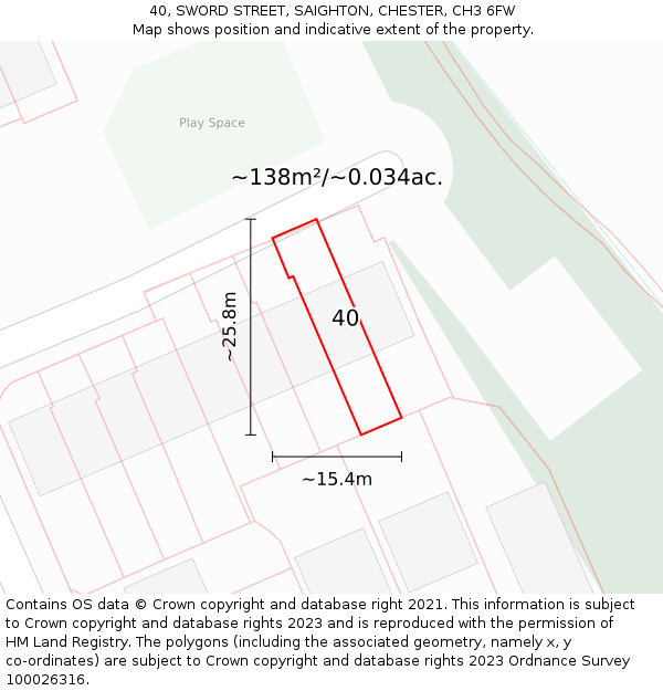 40, SWORD STREET, SAIGHTON, CHESTER, CH3 6FW: Plot and title map