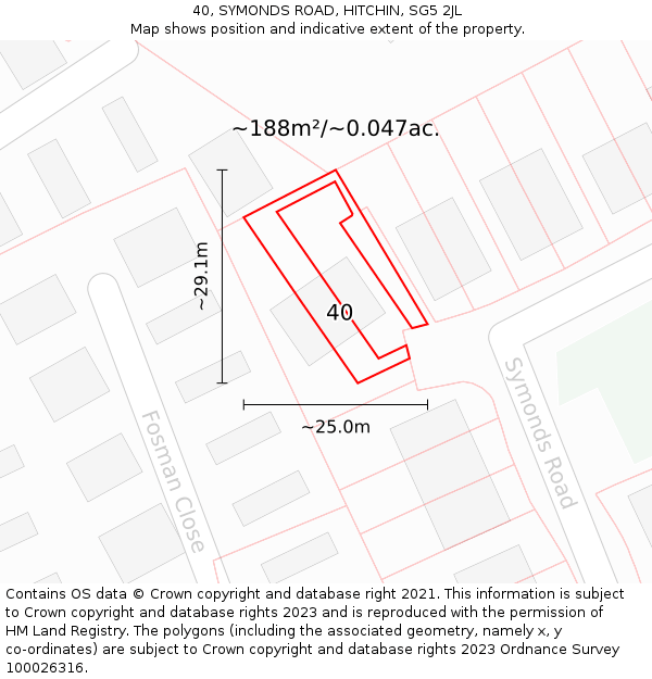 40, SYMONDS ROAD, HITCHIN, SG5 2JL: Plot and title map