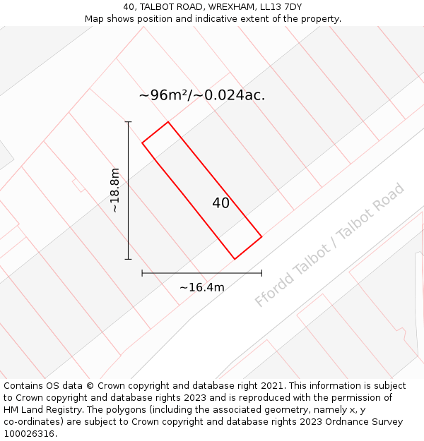 40, TALBOT ROAD, WREXHAM, LL13 7DY: Plot and title map