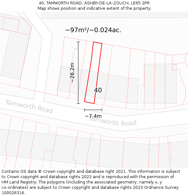 40, TAMWORTH ROAD, ASHBY-DE-LA-ZOUCH, LE65 2PR: Plot and title map