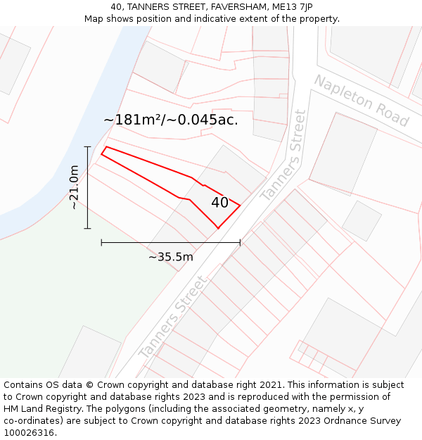 40, TANNERS STREET, FAVERSHAM, ME13 7JP: Plot and title map
