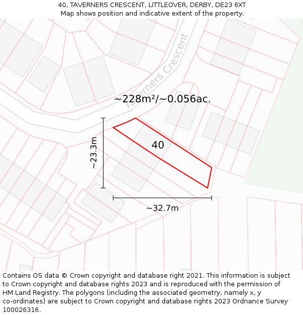 40, TAVERNERS CRESCENT, LITTLEOVER, DERBY, DE23 6XT: Plot and title map
