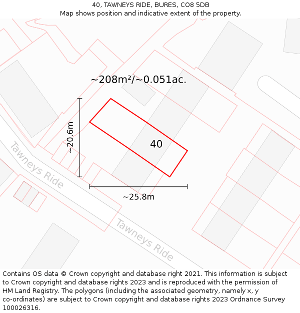 40, TAWNEYS RIDE, BURES, CO8 5DB: Plot and title map