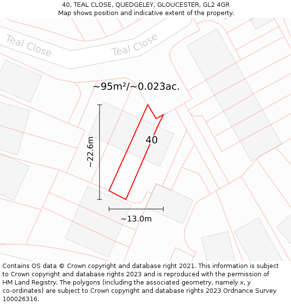40, TEAL CLOSE, QUEDGELEY, GLOUCESTER, GL2 4GR: Plot and title map