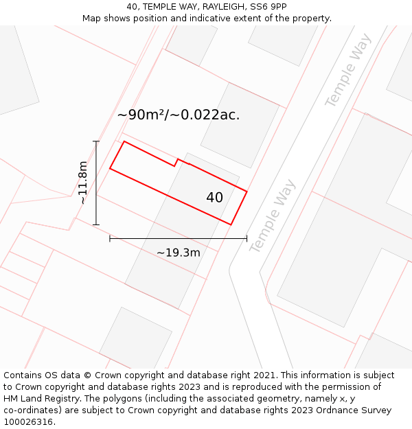 40, TEMPLE WAY, RAYLEIGH, SS6 9PP: Plot and title map