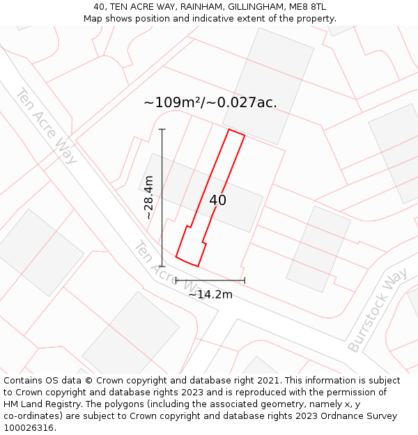40, TEN ACRE WAY, RAINHAM, GILLINGHAM, ME8 8TL: Plot and title map
