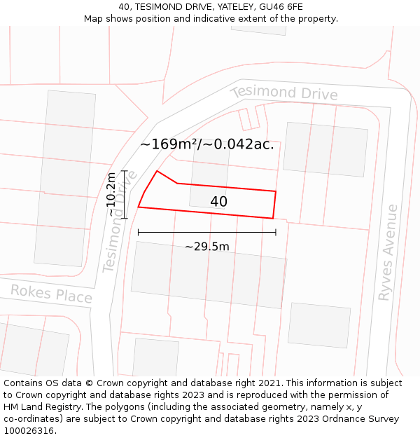 40, TESIMOND DRIVE, YATELEY, GU46 6FE: Plot and title map