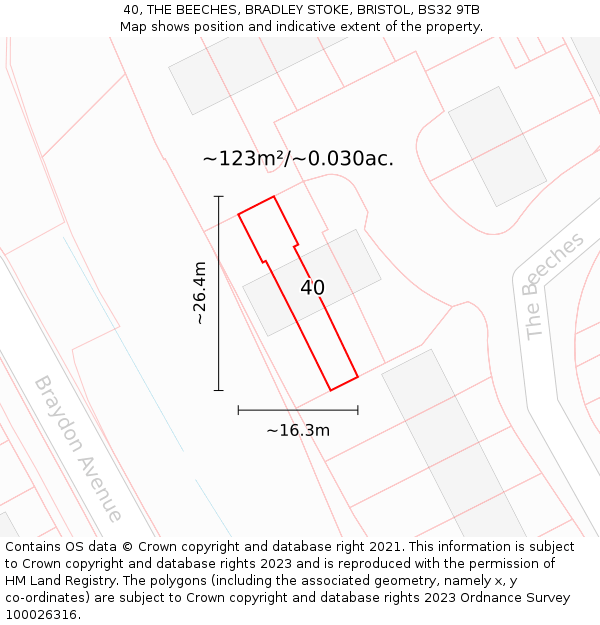 40, THE BEECHES, BRADLEY STOKE, BRISTOL, BS32 9TB: Plot and title map
