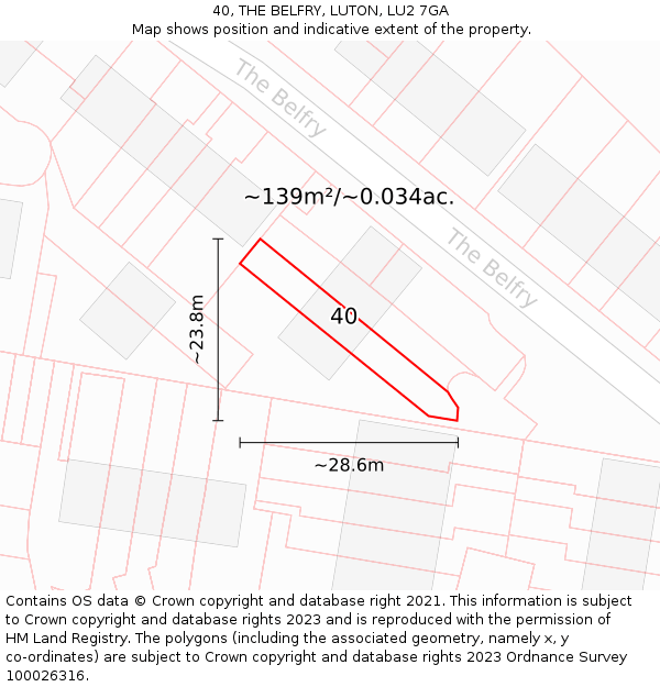 40, THE BELFRY, LUTON, LU2 7GA: Plot and title map