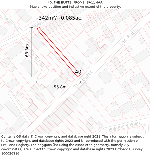 40, THE BUTTS, FROME, BA11 4AA: Plot and title map