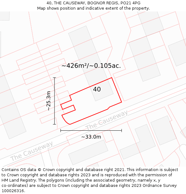 40, THE CAUSEWAY, BOGNOR REGIS, PO21 4PG: Plot and title map