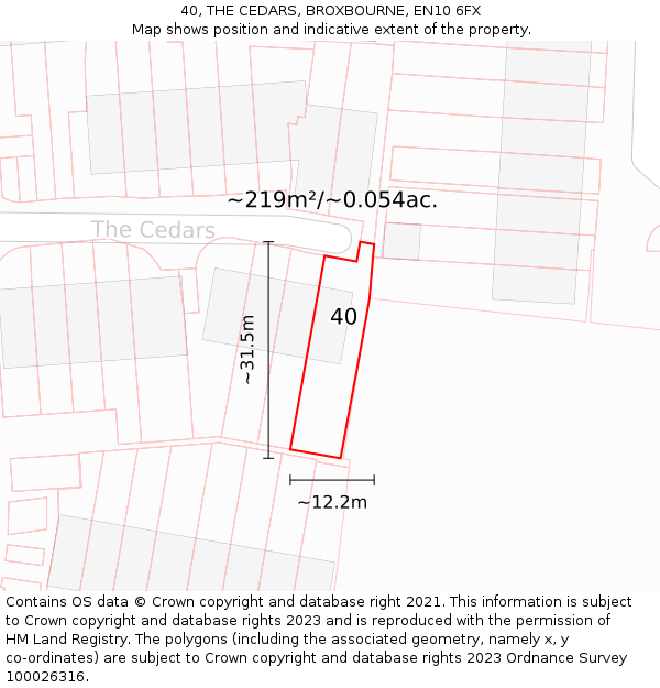 40, THE CEDARS, BROXBOURNE, EN10 6FX: Plot and title map