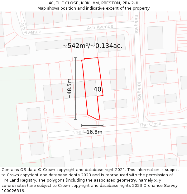40, THE CLOSE, KIRKHAM, PRESTON, PR4 2UL: Plot and title map